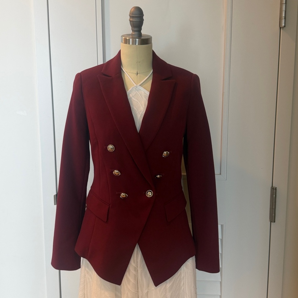 White House Black Market Double-Breasted Wine Red Blazer